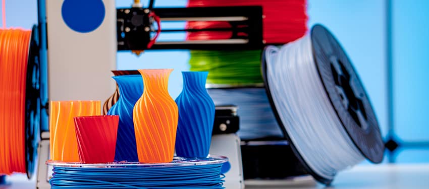 3D Printer Plastic filament for 3D printer and printed products in an office